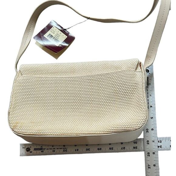 Etienne Aigner Woven Cream Snap Close Leather Strap Crossbody Bag New - Picture 12 of 13